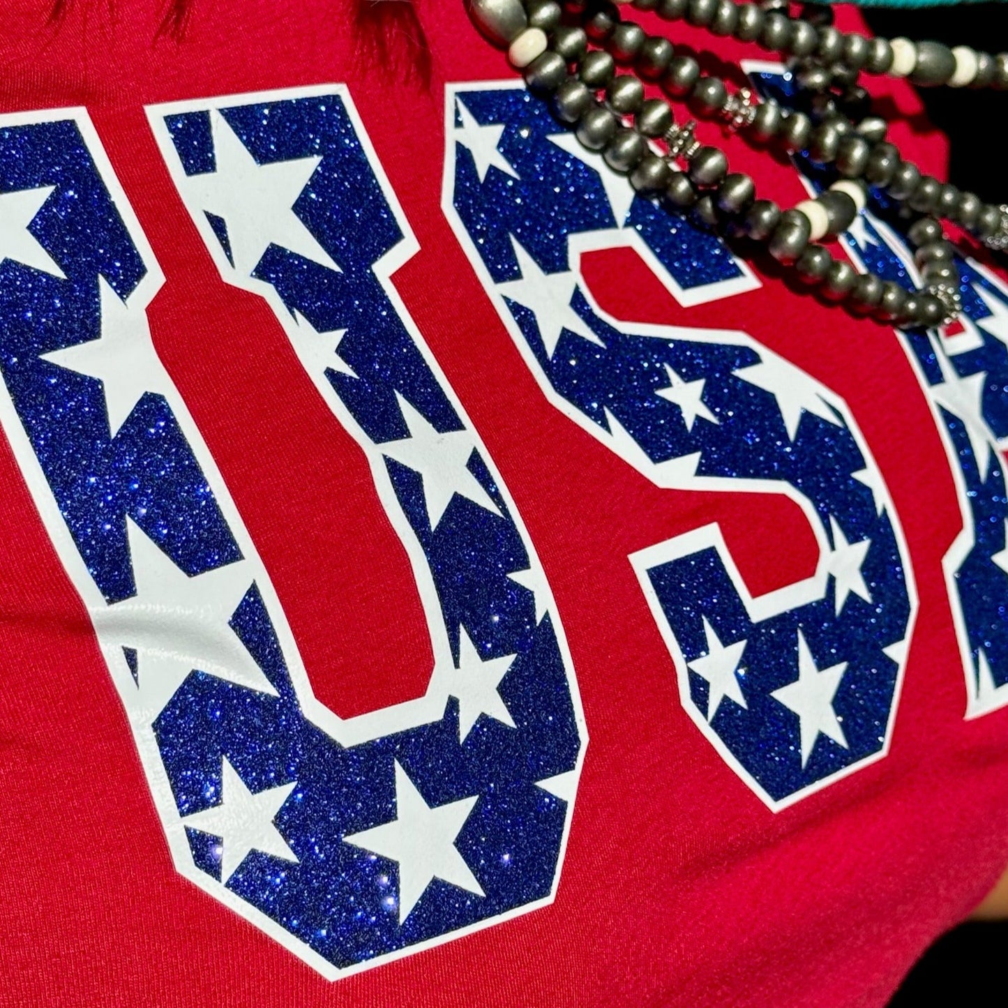 USA Tee & Tank with Stars in Blue Glitter