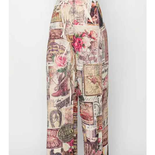 Relaxed Lace Patchwork Pants with Elastic Drawstring