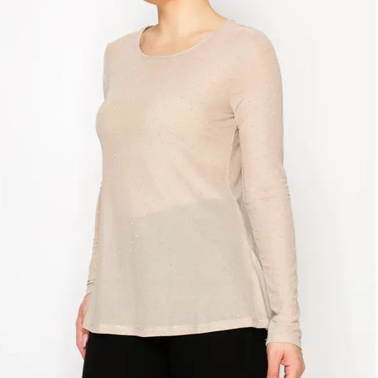 Sparkly Long Sleeve Sheer Mesh Top