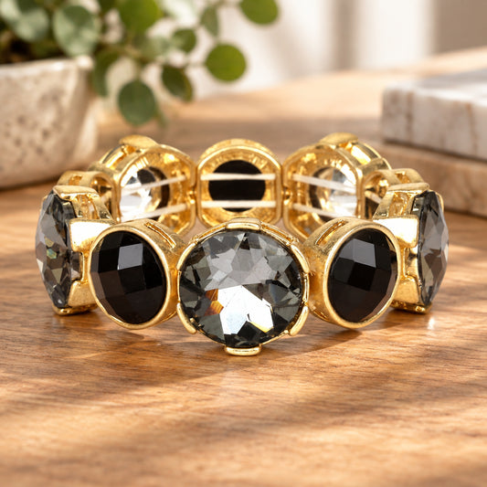 Black Crystal and Black Diamond with Gold Stretch Bracelets