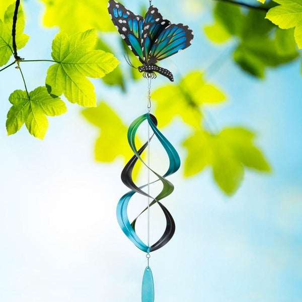 Blue Metal Monarch Hanging Wind Spinner