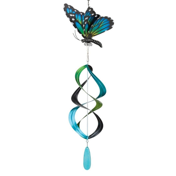 Blue Metal Monarch Hanging Wind Spinner