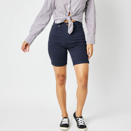 High Waisted Garment Dyed Tummy Control Bermuda Shorts