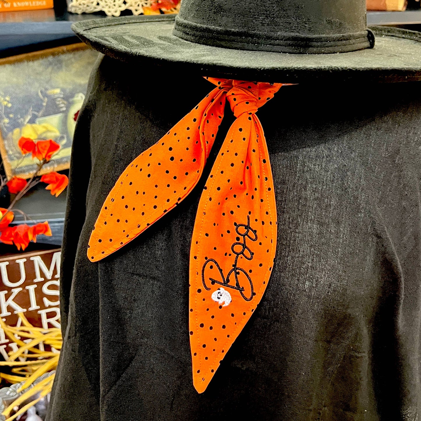 Boo Halloween Embroidered Ascot Scarf