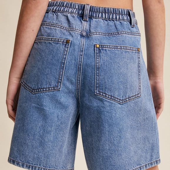 Pleated High Rise Denim Shorts