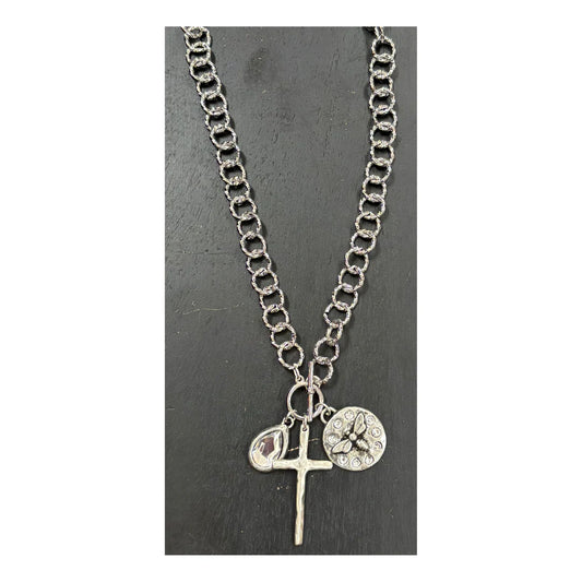 Chain Necklace with Crystal and Silver Pendants