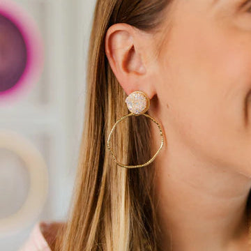 Round Off White Glitter Top Hoop Earrings