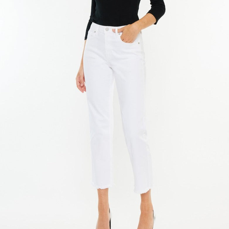 High Rise Cropped Straight White Jean