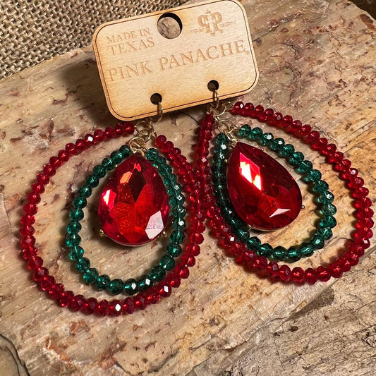 Gorgeous Red and Green Teardrop Beaded Earrings