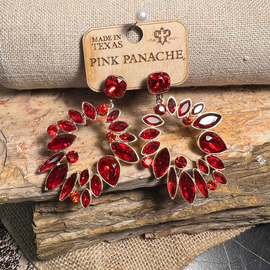 Multi Red Rhinestone Dangle Earrings