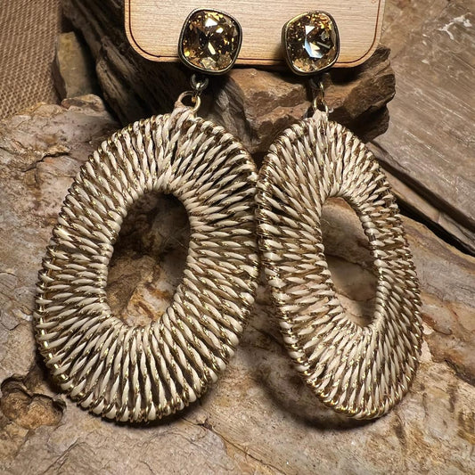 Wicker Style Light Champagne Oval Hoop Earrings