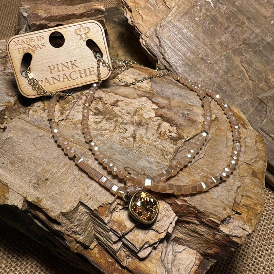 Blush Taupe Bling Bead Necklace