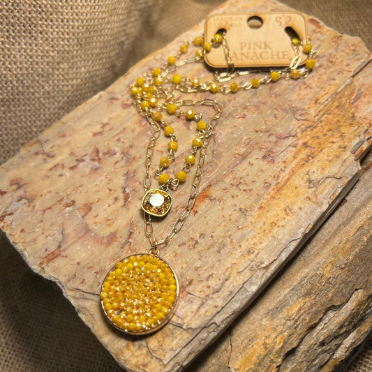 Mustard Crystal Beads & Gold Paperclip Chain Necklace