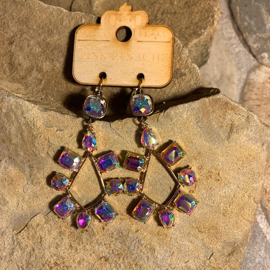 Multi Iridescent Stone and Gold Dangle Earrings