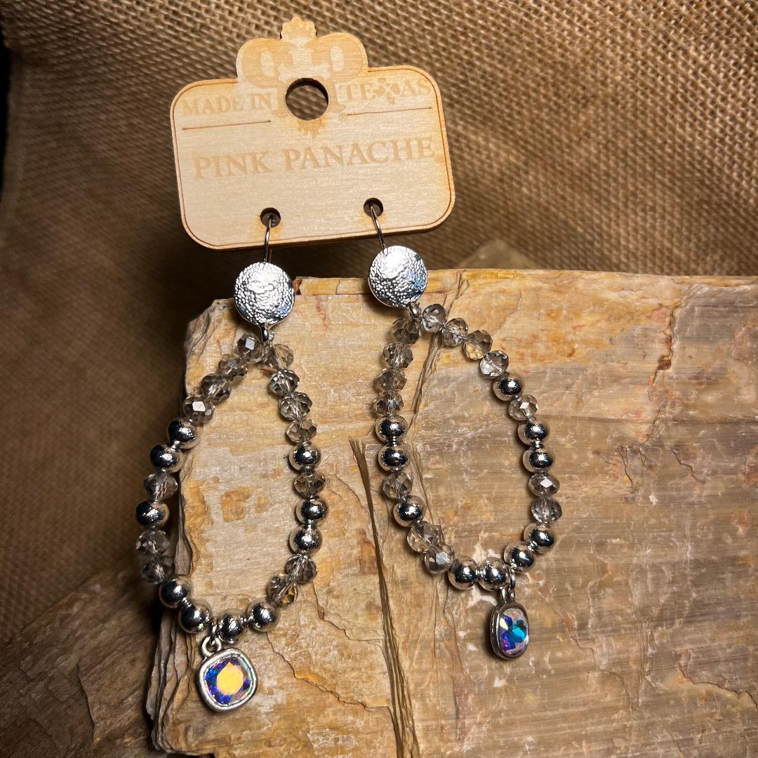 Silver and Gray Crystal Bead Earrings