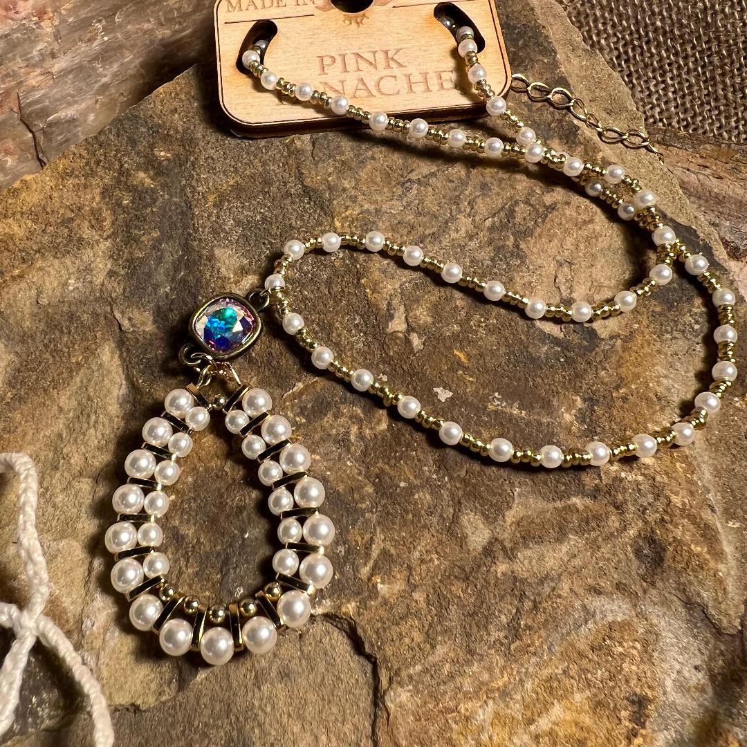 Gold & Pearl Bead Teardrop Necklace