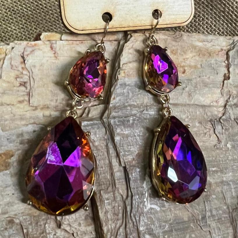 Amber Pink & Gold Earrings