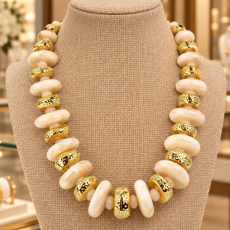 Ivory & Gold Disc Necklace