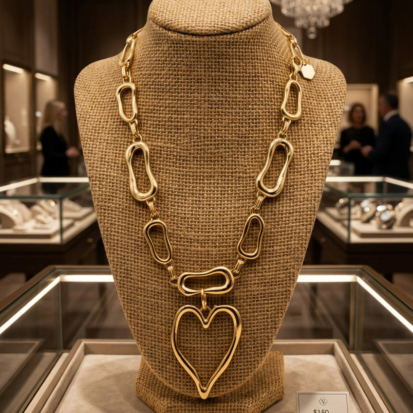 Mandy Open Link Chain Necklace with Jumbo Heart