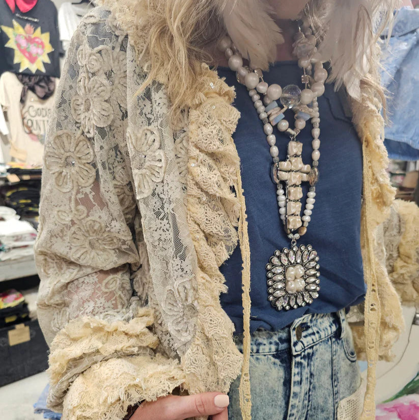 Lace Jacket with Velvet Flowers