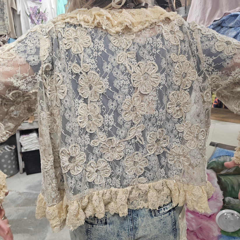 Lace Jacket with Velvet Flowers