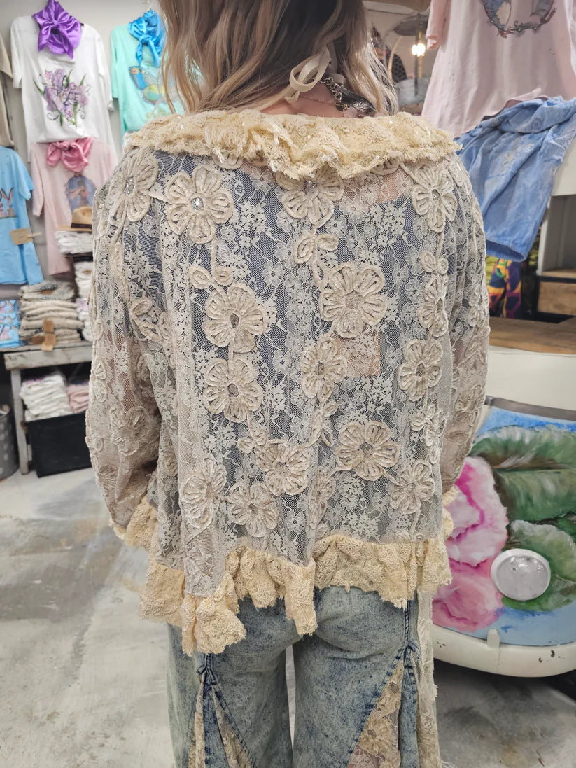 Lace Jacket with Velvet Flowers