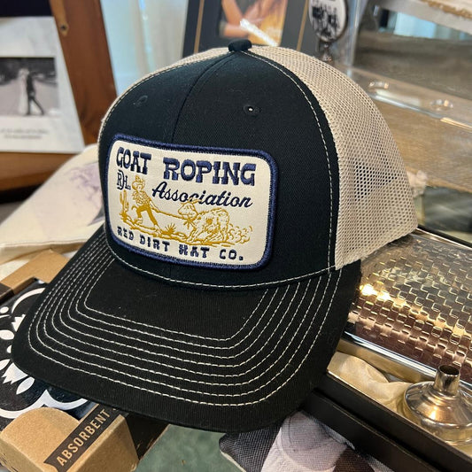 Goat Roping Black & Khaki 6 Panel Cap