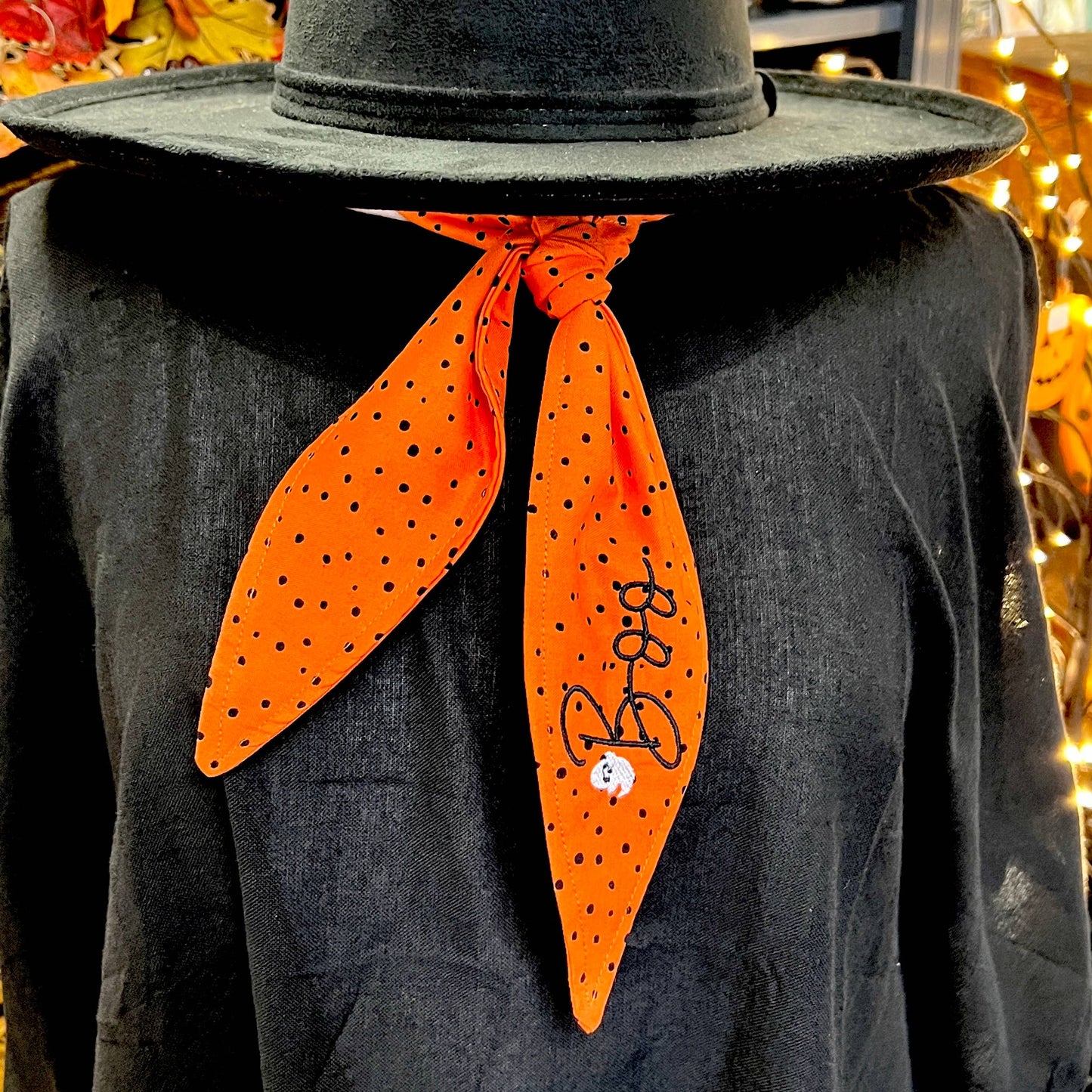 Boo Halloween Embroidered Ascot Scarf