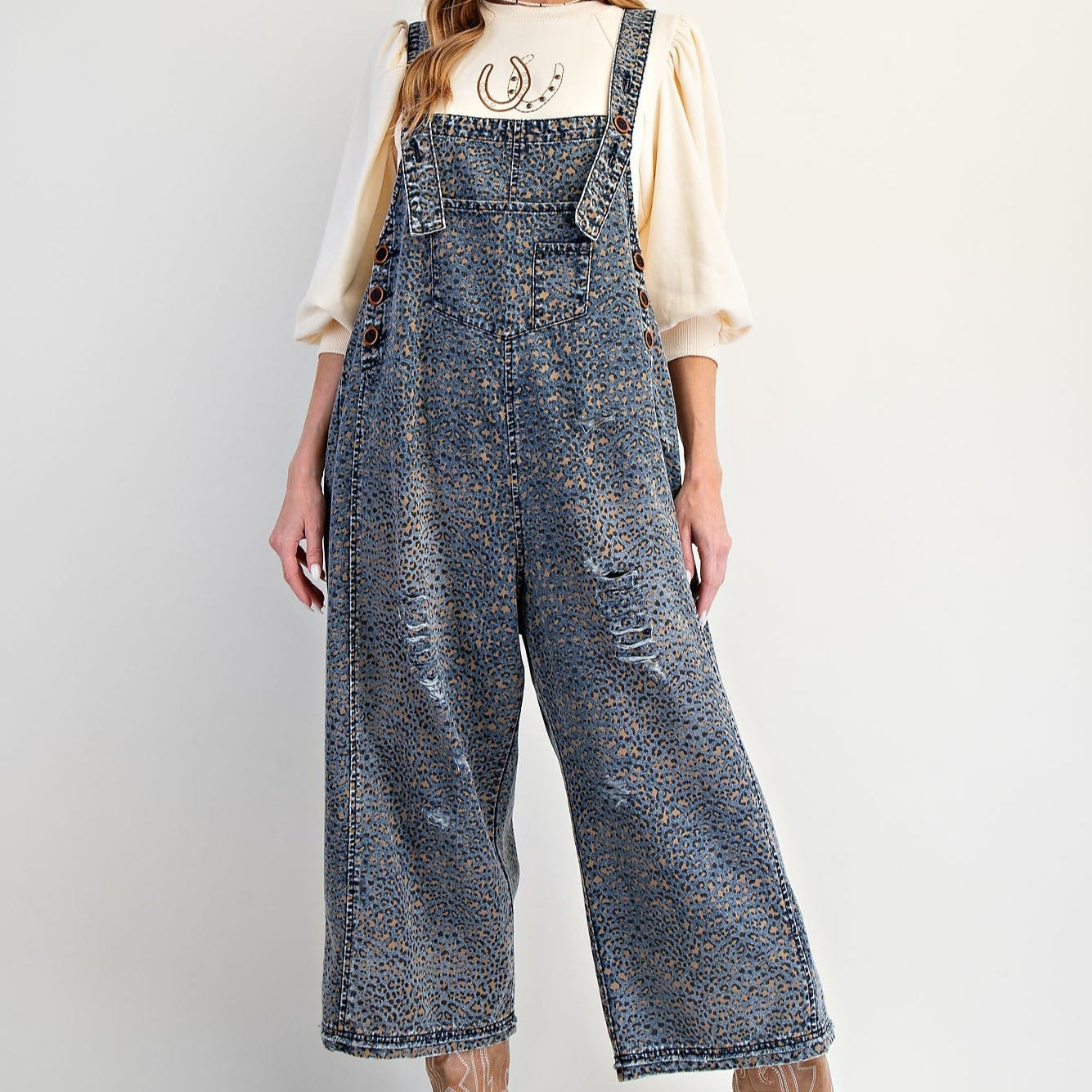 Animal Printed Washed Deinim Overall