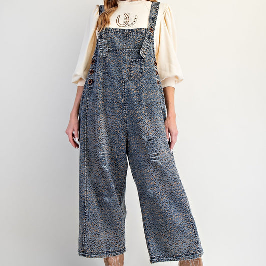 Animal Printed Washed Deinim Overall