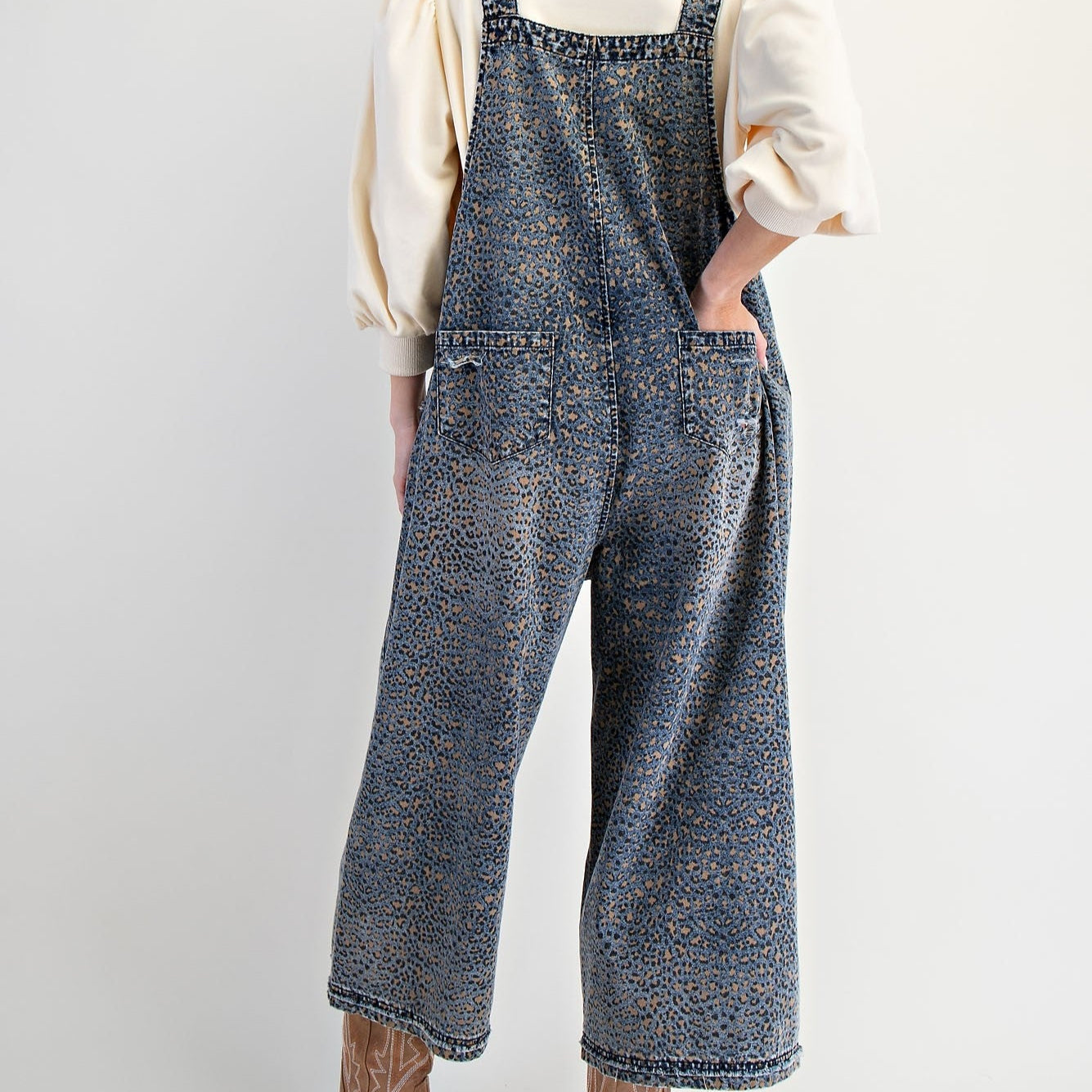 Animal Printed Washed Deinim Overall
