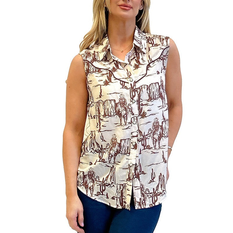 Beige Sleeveless On The Trail Top