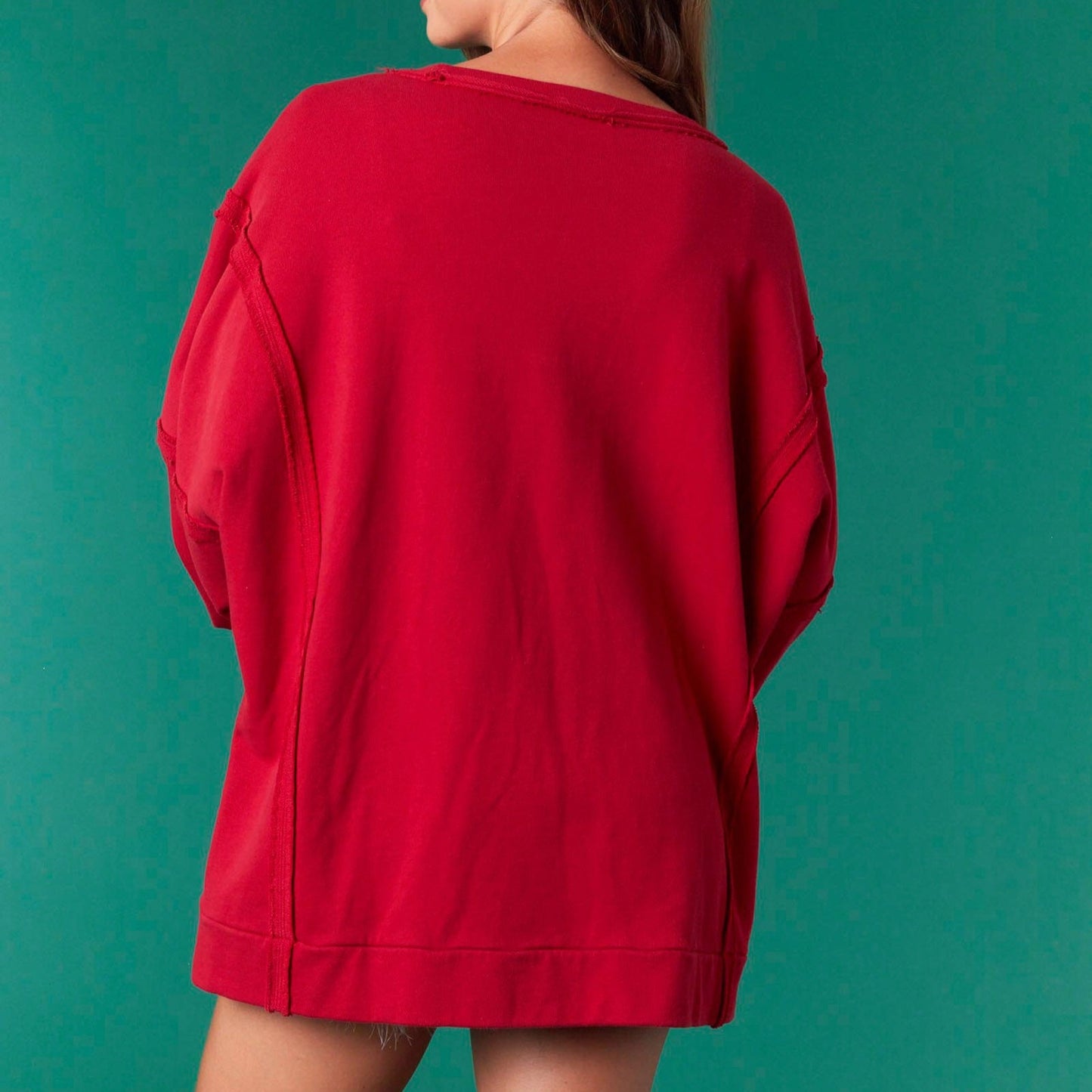 Corduroy Christmas Crimson High-low Hem French Terry Sweatshirt