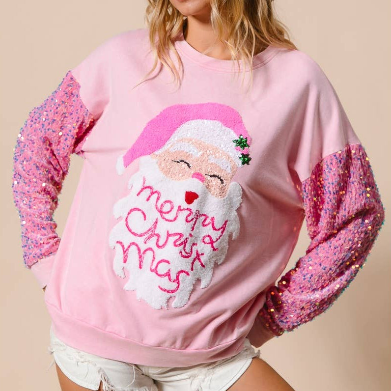 VELVET SEQUIN SANTA WASHED CHRISTMAS PULLOVER