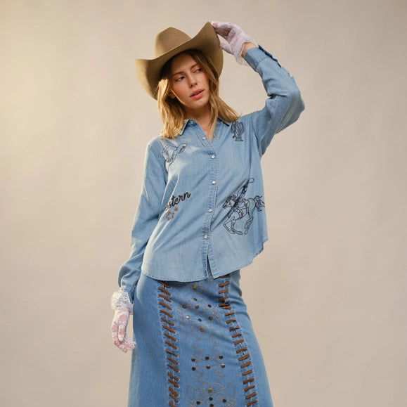 Western Embroidered Snap Button Shirt