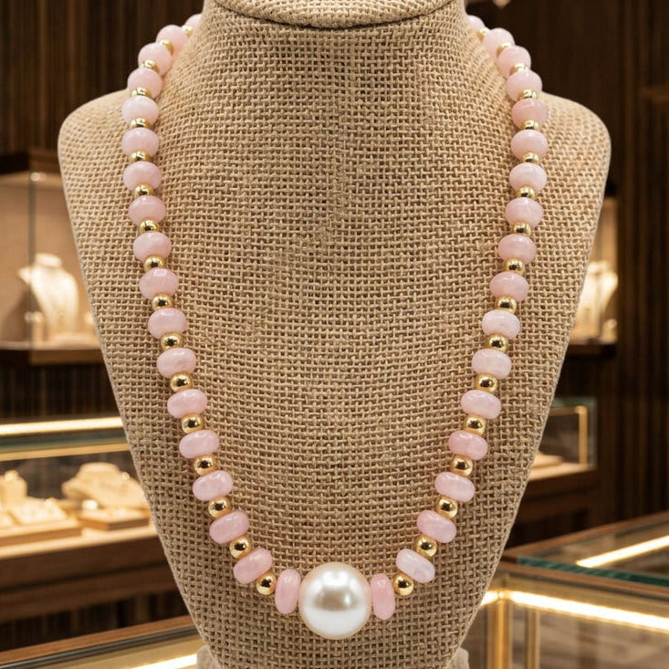 Aylani Light Pink Beaded Pearl Necklace