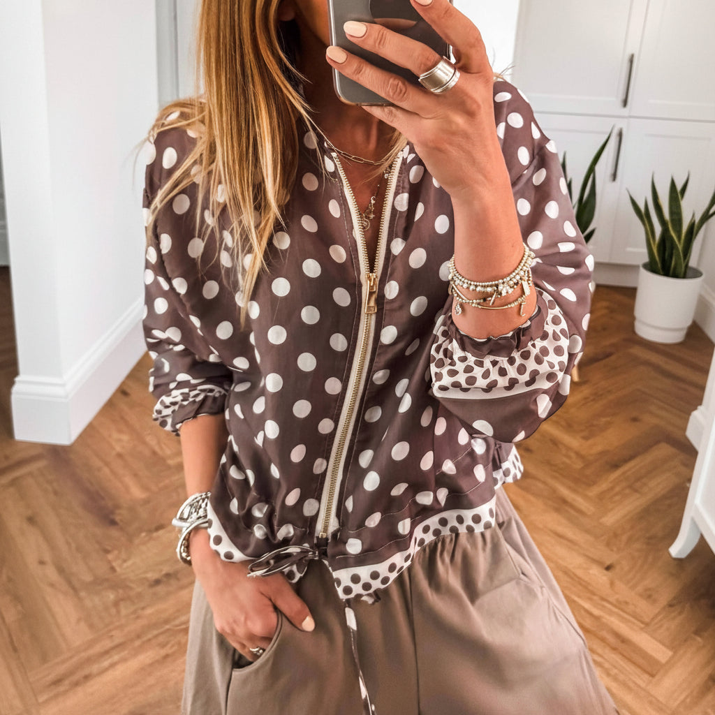 LDC Polka Dot Contrast Detail Zip-Up Long Sleeve Shacket