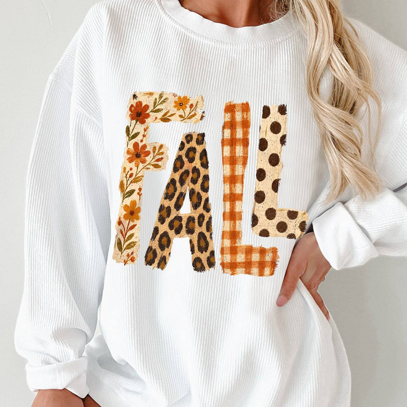 Fall Letter Pattern Graphic Customized Corded Sweatshirt