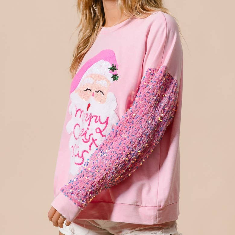 VELVET SEQUIN SANTA WASHED CHRISTMAS PULLOVER