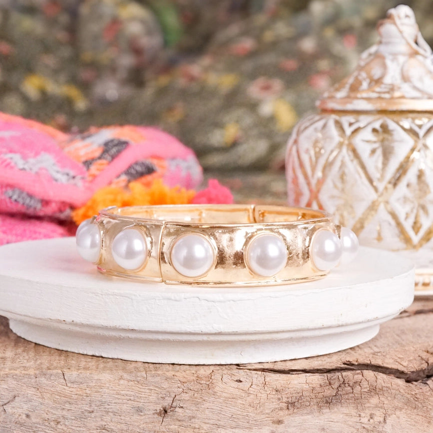 Eternity Statement Gold Tone Pearls Bangle