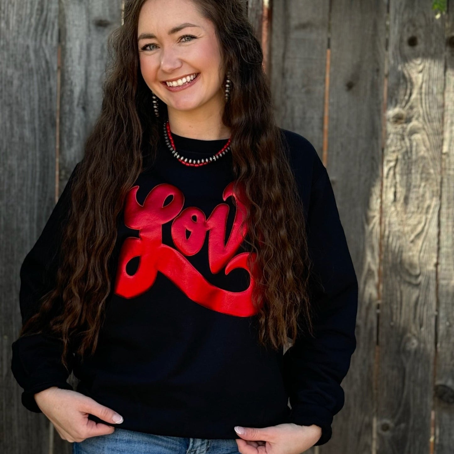 Love in Metallic Red Puff Sweatshirt