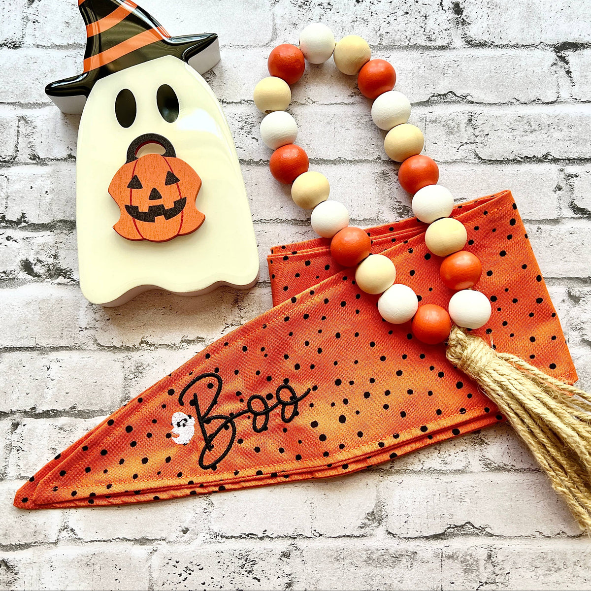 Boo Halloween Embroidered Ascot Scarf