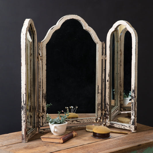 Rustic Tri-Fold Tabletop Mirror