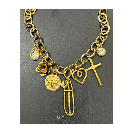 Multi Antique Gold Charm Necklace