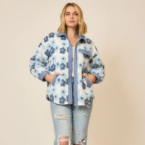 Floral High Pile Fleece Burnout Jacket