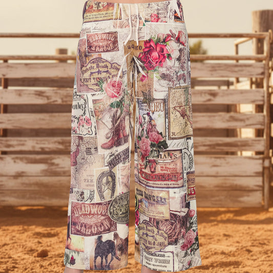 Relaxed Lace Patchwork Pants with Elastic Drawstring