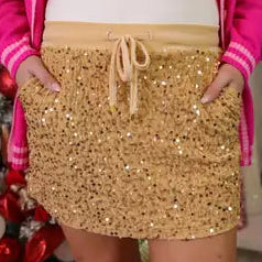 Velvet Hour Sequin Skort- Vintage Gold