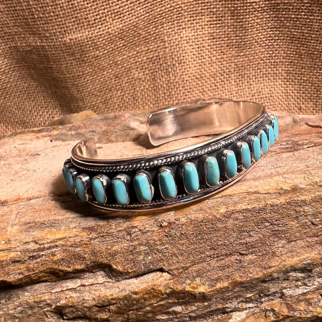 Sterling Silver & Needle Point Turquoise Cuff