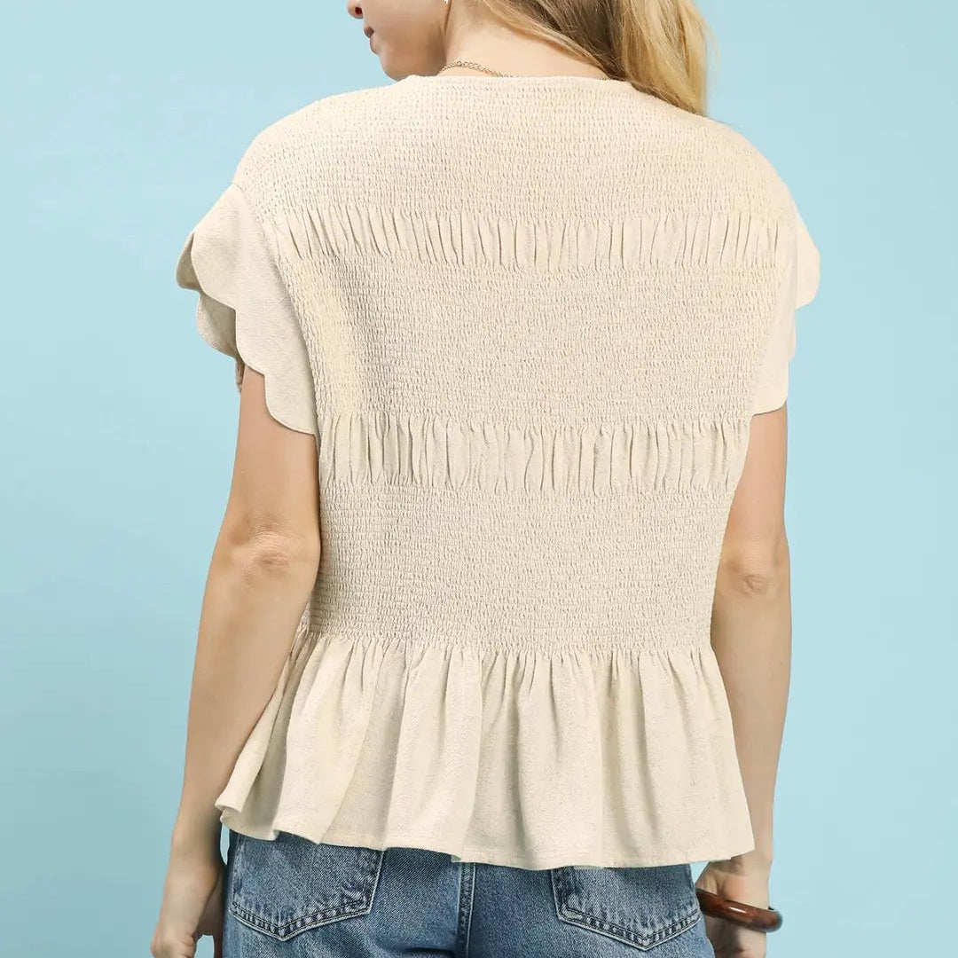 Oatmeal Smocked Peplum Top