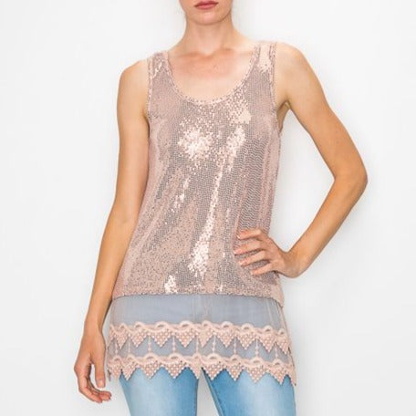 Mauve Sparkly Tank Top W/ Lace Layer